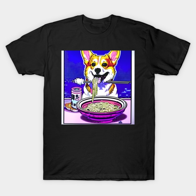 Corgi Eating Ramen Noodle Soup. T-Shirt by Megaluxe 